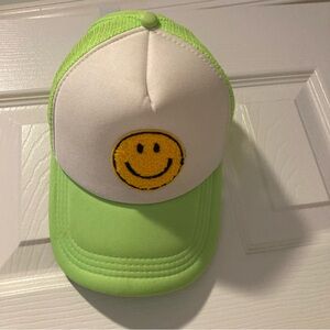 Green and White Smiley Face Trucker Hat